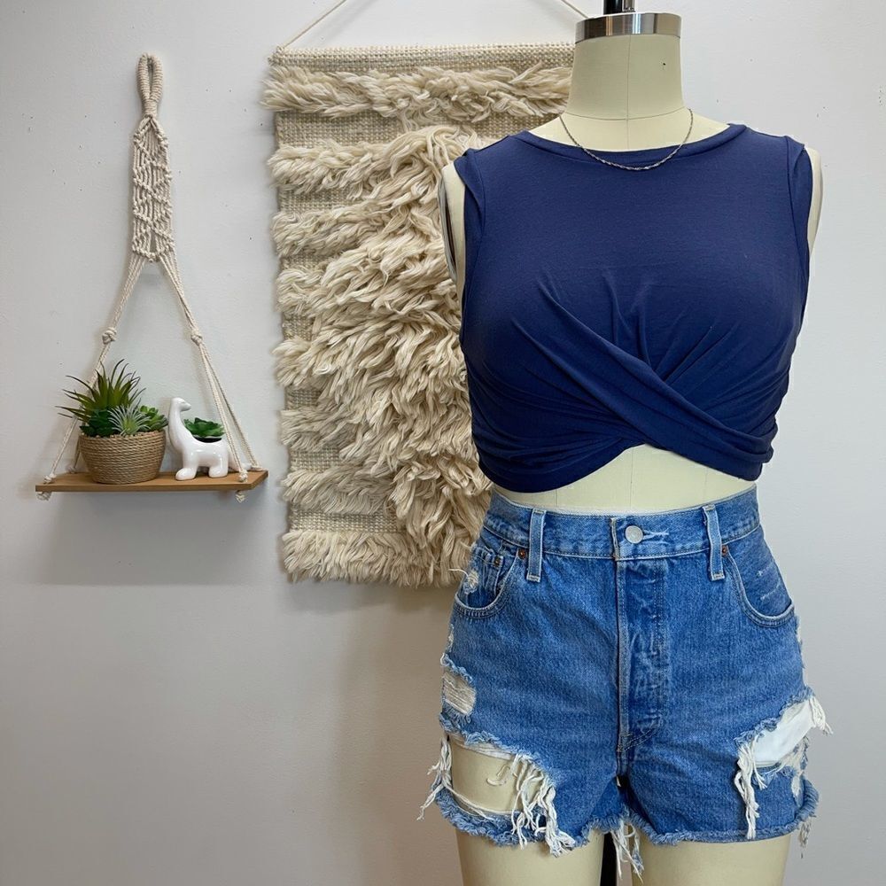 Free People Movement Knit Crop Top Navy Sleeveless NWTS!